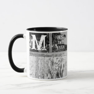 Rustic Black and White Photo Best Dad Ever Initial Mug