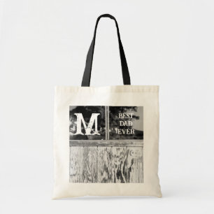 Rustic Black and White Photo Best Dad Ever Initial Tote Bag