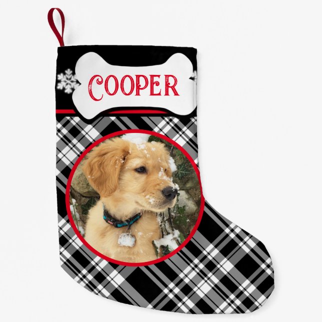 Rustic black and white plaid with pine cone small christmas stocking (Front)