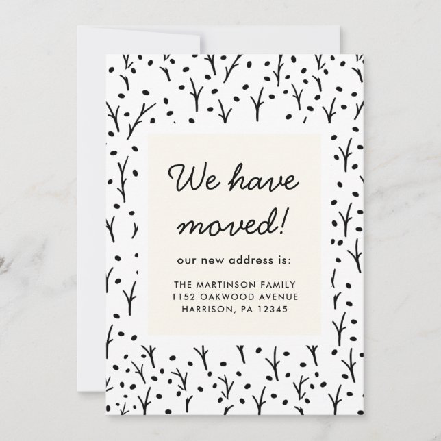 Rustic Black and White Print New Address Announcement (Front)