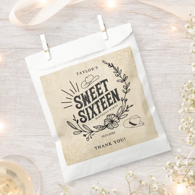 Rustic Black and White Sweet Sixteen Birthday Favour Bags (Clipped)