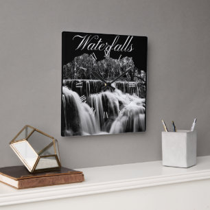 Rustic Black and White Waterfall  Square Wall Clock