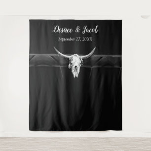 Rustic Black And White Western Bull Skull Backdrop Tapestry