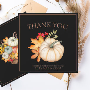 Rustic Black Autumn Fall Pumpkins Wedding Thank You Card
