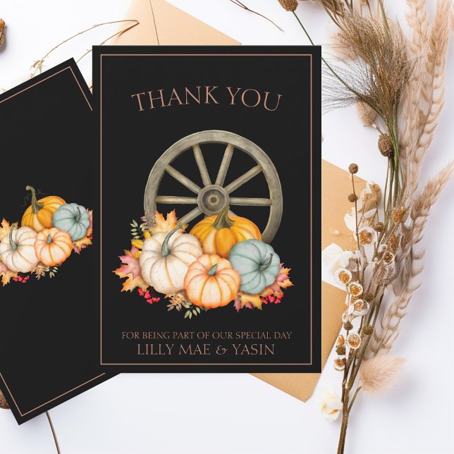 Rustic Black Autumn Fall Pumpkins Wedding Thank You Card (Creator Uploaded)