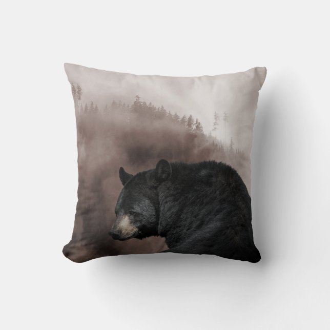 Rustic Black Bear Forest Cabin Decor  Cushion (Front)