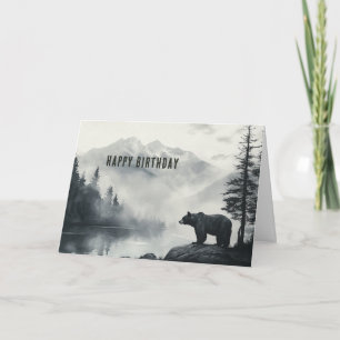 Rustic Black Bear Mountain Lake Happy Birthday Card