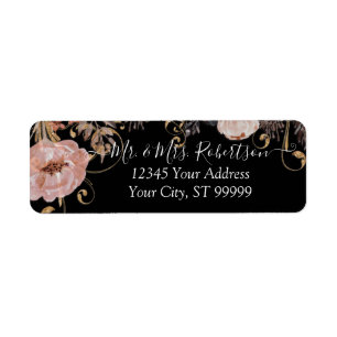 Rustic Black Blush Watercolor Rose Gold Floral