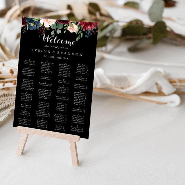 Rustic Black Botanical Alphabetical Seating Chart (Creator Uploaded)