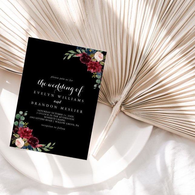 Rustic Black Botanical Formal Wedding  Invitation (Creator Uploaded)