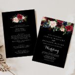 Rustic Black Botanical Front & Back Wedding Invitation<br><div class="desc">This rustic black botanical floral front and back wedding invitation is perfect for a classic wedding. The design features burgundy, red, navy, blue and blush radiant and graceful hand-painted flowers in a black background, inspiring natural beauty. Save paper by including more details on the back of the invitation instead of...</div>
