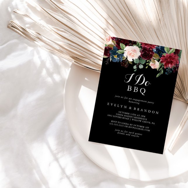 Rustic Black Botanical I Do BBQ Engagement Party Invitation (Creator Uploaded)