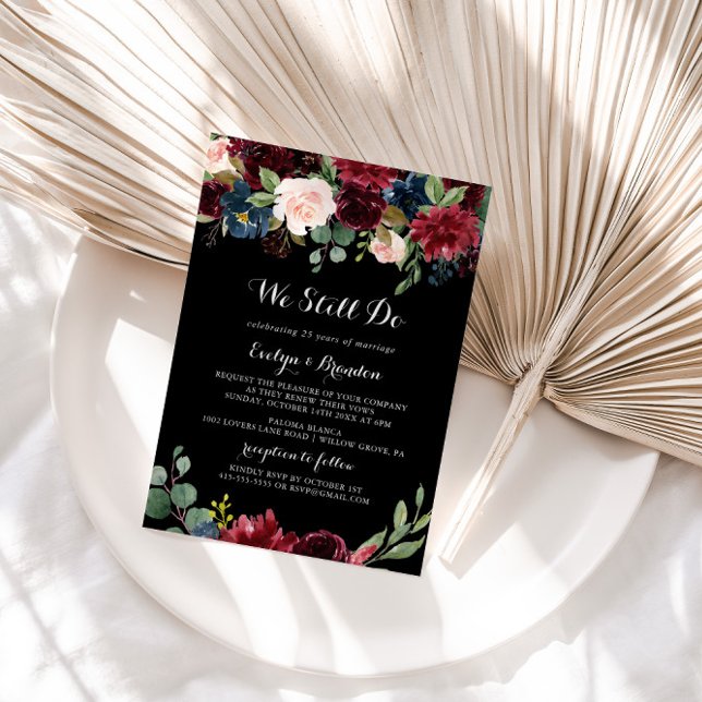 Rustic Black Botanical We Still Do Vow Renewal Invitation (Creator Uploaded)