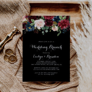 Rustic Black Botanical Wedding Brunch  Invitation