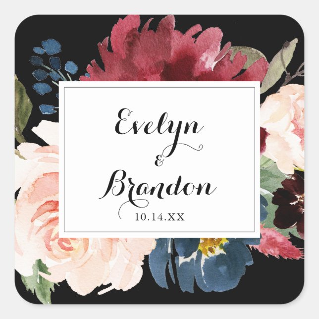 Rustic Black Botanical Wedding Envelope Seals (Front)