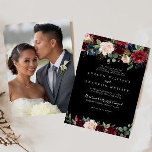 Rustic Black Botanical Wedding  Invitation