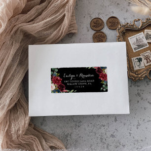 Rustic Black Botanical Wedding RSVP Address Label