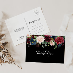 Rustic Black Botanical Wedding Thank You Postcard