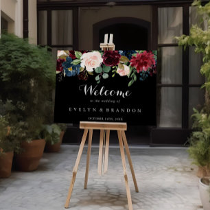 Rustic Black Botanical Wedding Welcome Sign
