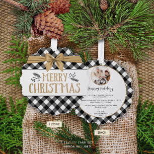 Rustic Black Buffalo Plaid Photo Year Summary Tree Decoration Card