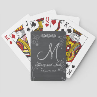 Rustic Black Chalk Chalkboard 3d Monogram Playing Cards