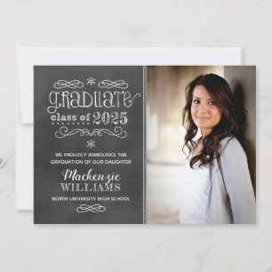 Rustic Black Chalkboard 2024 Graduate Photo Invitation