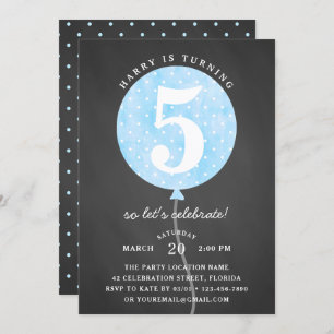 Rustic Black Chalkboard Blue Balloon Boy Birthday Invitation