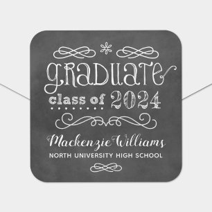 Rustic Black Chalkboard Custom 2024 Graduate Name Square Sticker