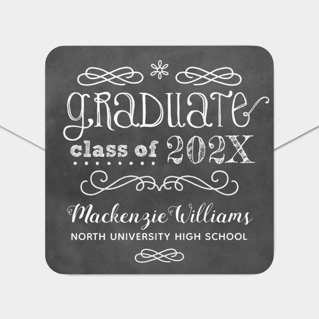 Rustic Black Chalkboard Custom 2025 Graduate Name Square Sticker (Creator Uploaded)
