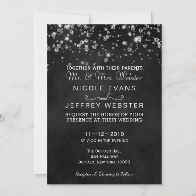 Rustic Black Chalkboard Diamonds Elegant Wedding Invitation (Front)