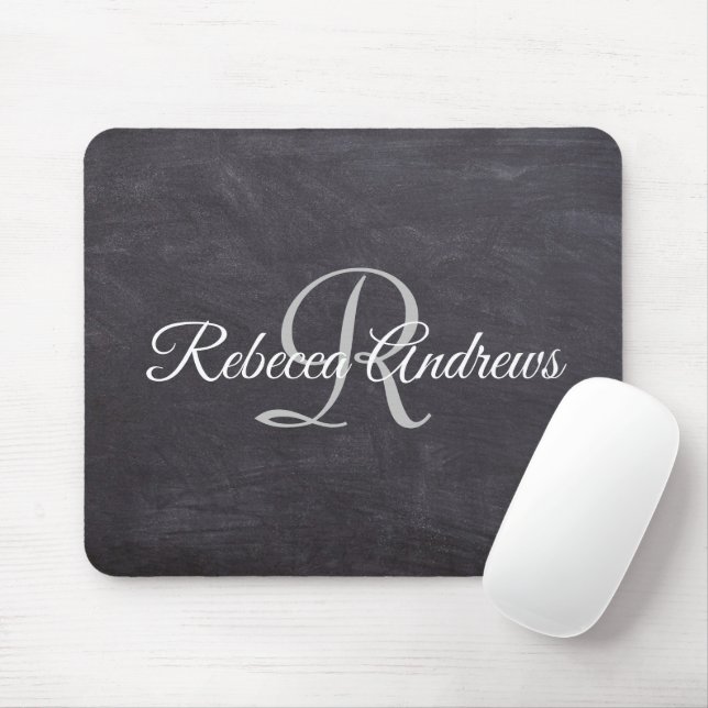 Rustic Black Chalkboard Monogram Mouse Mat (With Mouse)