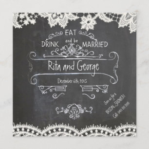 Rustic Black Chalkboard Vintage Wedding Invitation