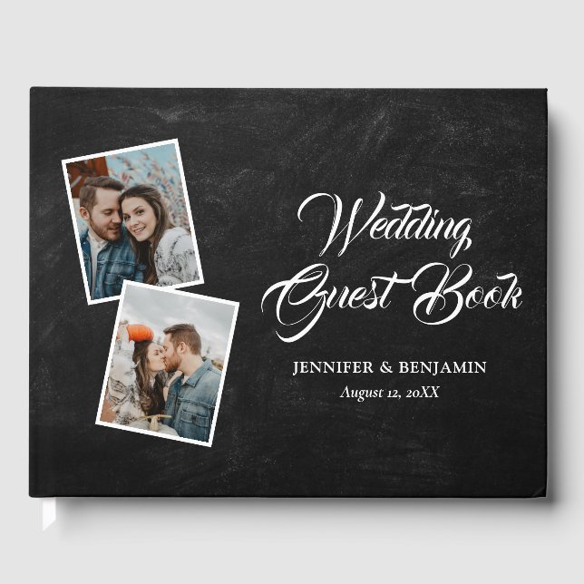 Rustic Black Chalkboard Wedding Photo Guest Book (Front)