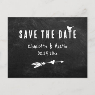 Rustic Black Chalkboard Wedding Save The Date Postcard