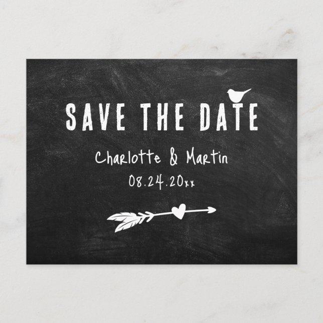 Rustic Black Chalkboard Wedding Save The Date Postcard (Front)