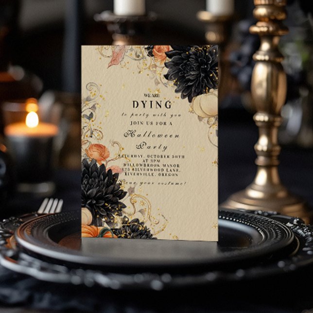 Rustic Black Dahlia Halloween Party Invitation (Creator Uploaded)