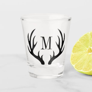 Rustic Black Deer Antlers   Monogram Shot Glass