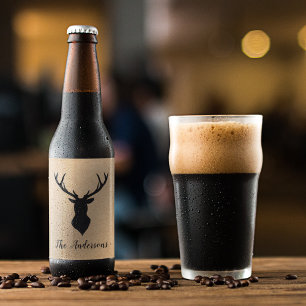 Rustic Black Deer Kraft Family Name Beer Bottle Label