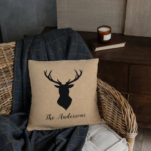 Rustic Black Deer   Kraft   Family Name Cushion
