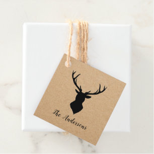 Rustic Black Deer Kraft Family Name Favour Tags