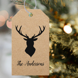Rustic Black Deer   Kraft   Family Name Gift Tags