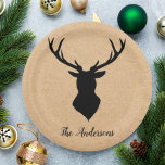 Rustic Black Deer | Kraft | Family Name Paper Plate<br><div class="desc">Introducing our Rustic Black Deer on Kraft design,  a perfect blend of timeless charm and personalized elegance! Bring a touch of rustic charm and family pride into your home or surprise someone special with a one-of-a-kind gift. Customize your Rustic Black Deer | Kraft | Family Name product today!</div>