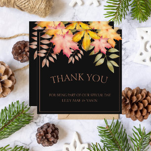 Rustic Black Fall Autumn Leaves Wedding Thank You Card