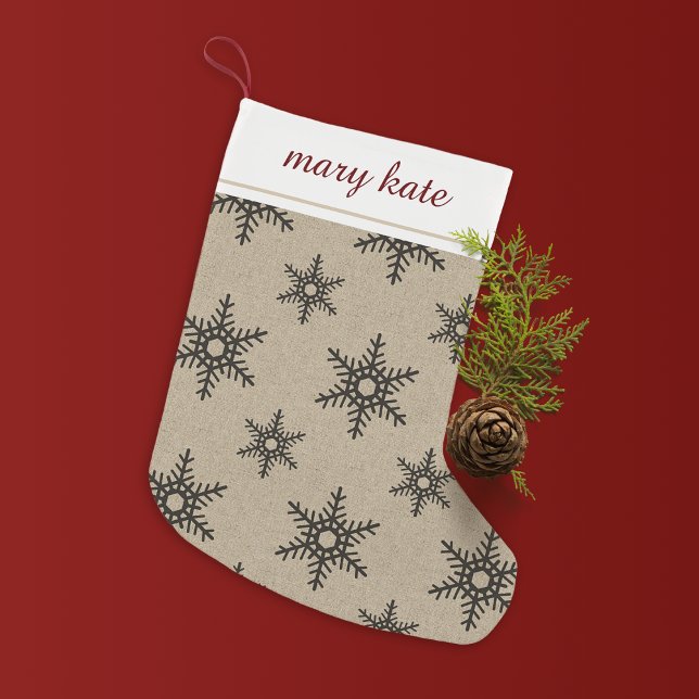 Rustic Black Faux Burlap Snowflake Pattern Small Christmas Stocking (Creator Uploaded)