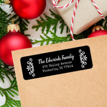 Rustic Black Flourish Return Address Labels