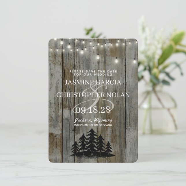 Rustic Black Forest Save The Date (Standing Front)