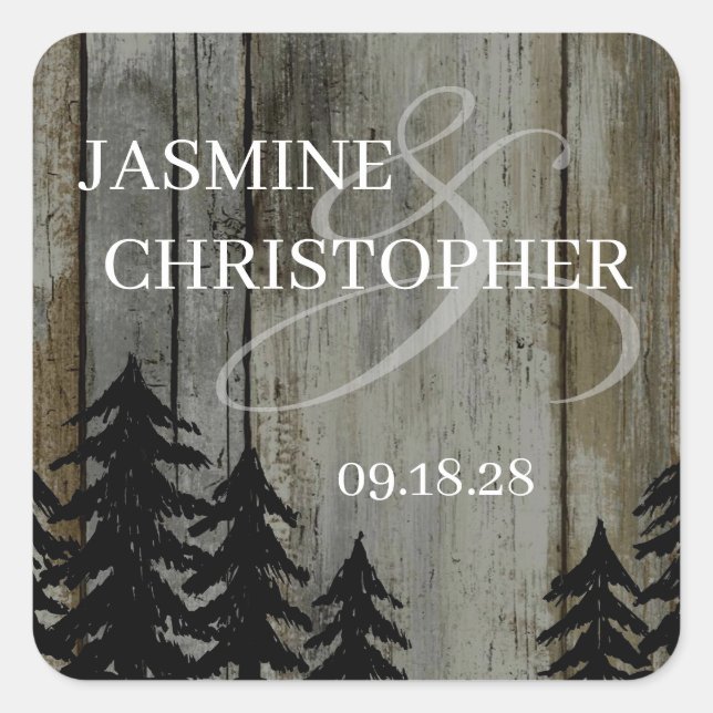 Rustic Black Forest Wedding Square Sticker (Front)