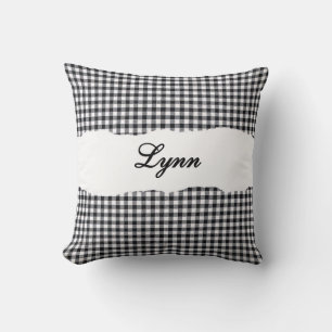 Rustic Black Gingham Personalized Name Cushion