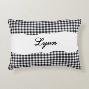 Rustic Black Gingham Personalized Name Decorative Cushion
