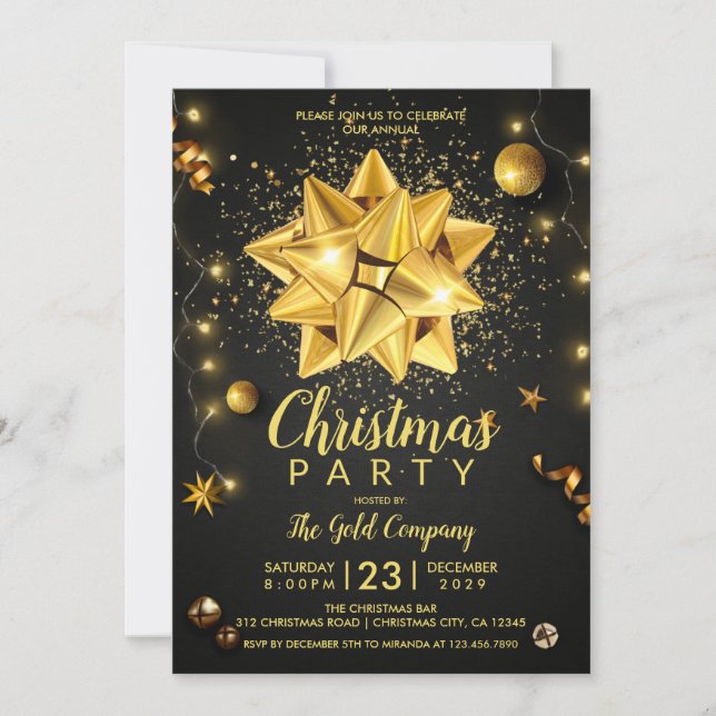 Rustic Black Gold Company Christmas Invitation (Front)